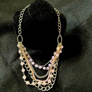 Pink and silver necklace with six strands